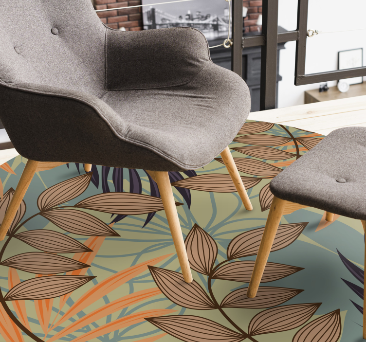 Alfombra vinílica flores patrón de follaje botánico - TenVinilo