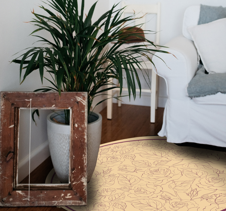 Alfombra vinílica flores patrón de rosa redondo - TenVinilo