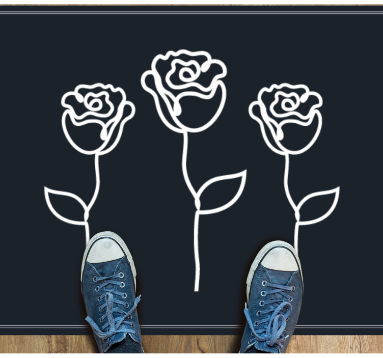 Alfombra vinílica flores representación botánica en boceto - TenVinilo