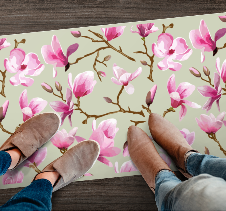 Alfombra vinílica flores magnolia rosa - TenVinilo
