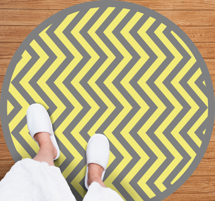 Alfombra vinílica geométrica en zigzag gris y amarillo - TenVinilo