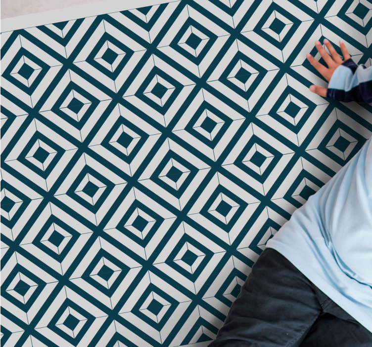 Alfombra vinílica geométrica estilo con patrón de diamantes - TenVinilo