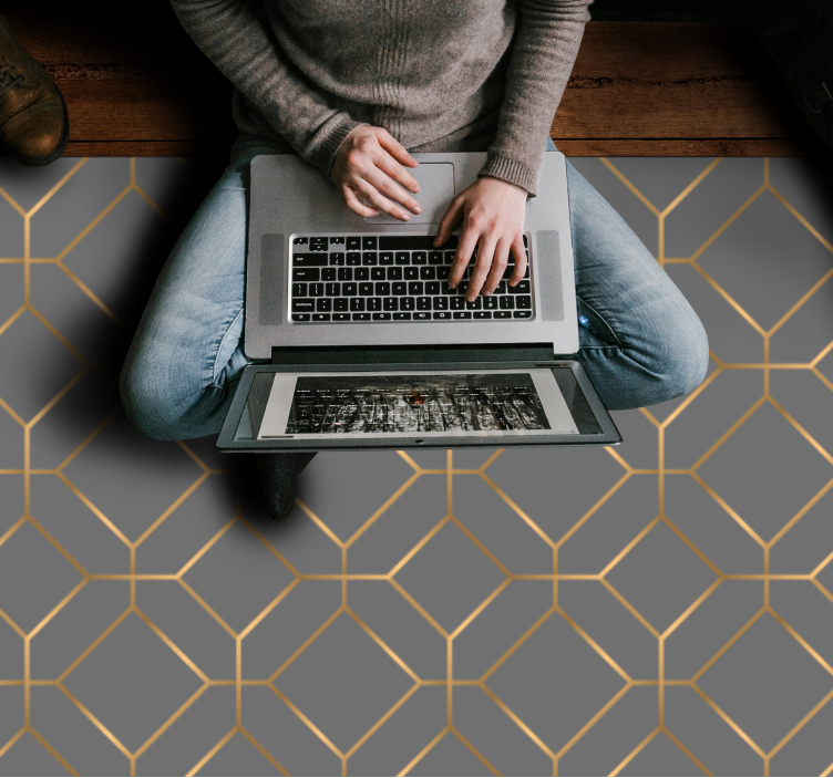 Alfombra de vinilo geométrica Geométrico gris y dorado - TenVinilo