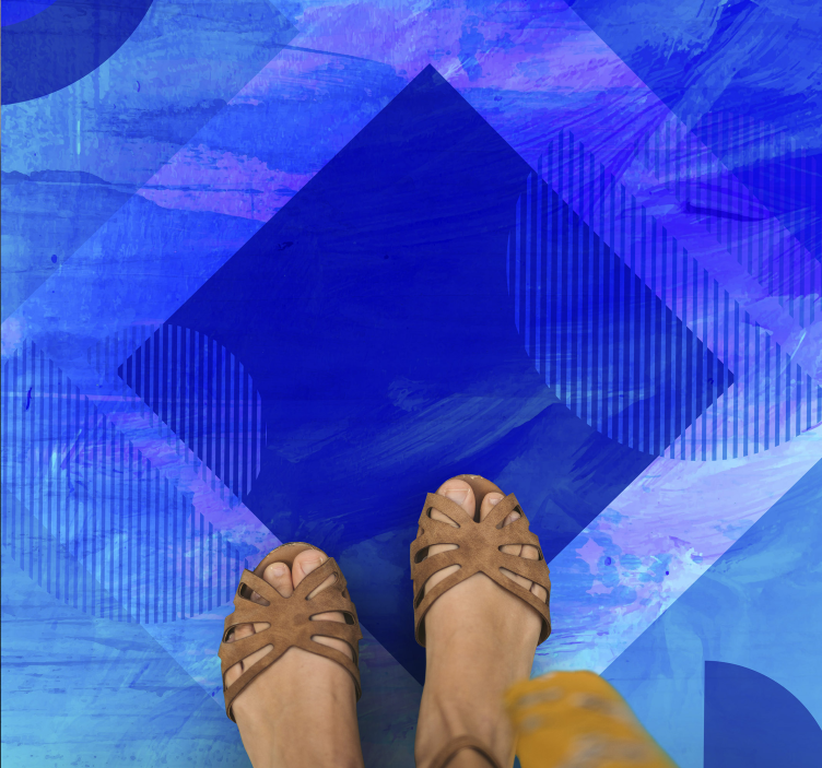 Alfombra vinílica minimalista motivos geométricos azules - TenVinilo