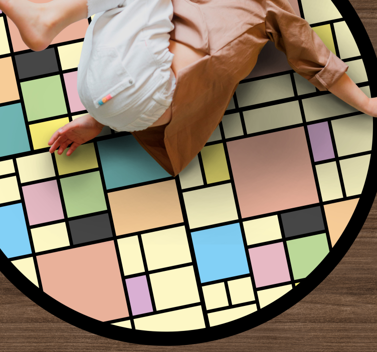 Alfombra vinílica geométrica patrón de bloques coloridos - TenVinilo