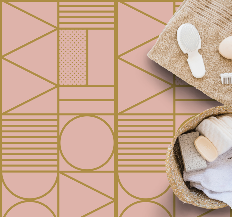Alfombra vinílica geométrica patrón dorado y rosa - TenVinilo