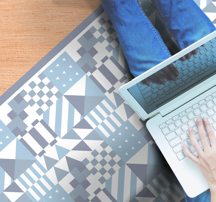 Alfombra vinílica hidráulica patrones geométricos azules - TenVinilo