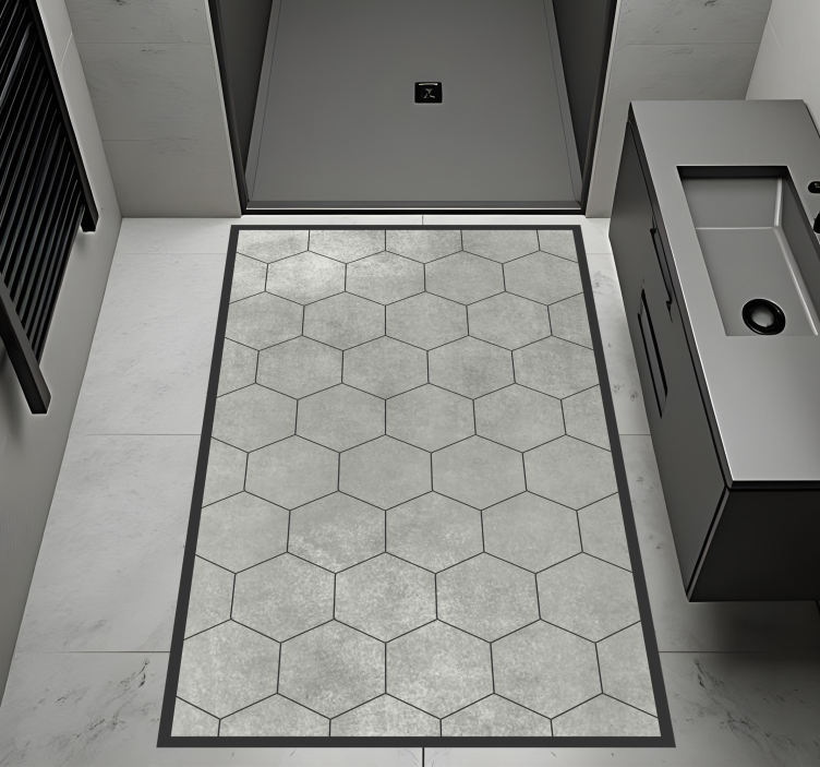 Alfombra vinílica baño motivo gris hexagonal - TenVinilo