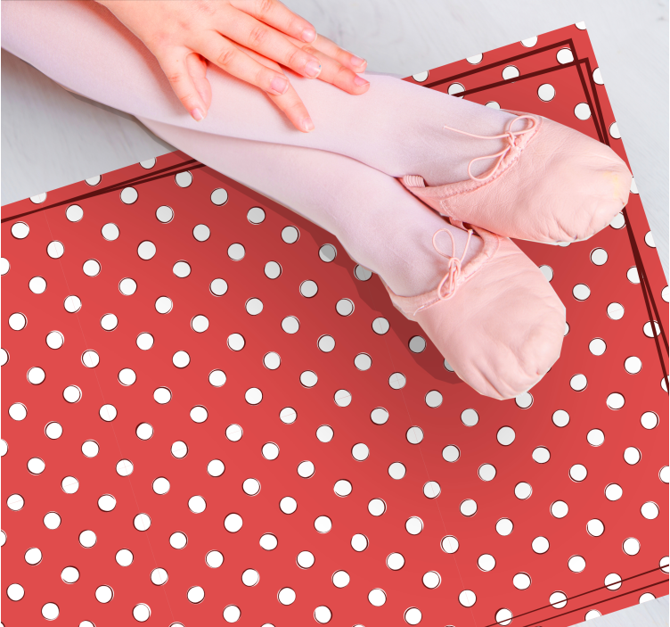 Alfombra vinílica imitación madera lunares rojos - TenVinilo