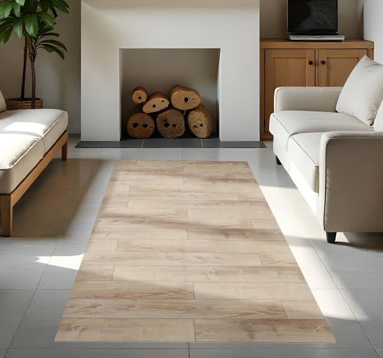 Alfombra vinílica imitación madera suelo de parquet beige - TenVinilo
