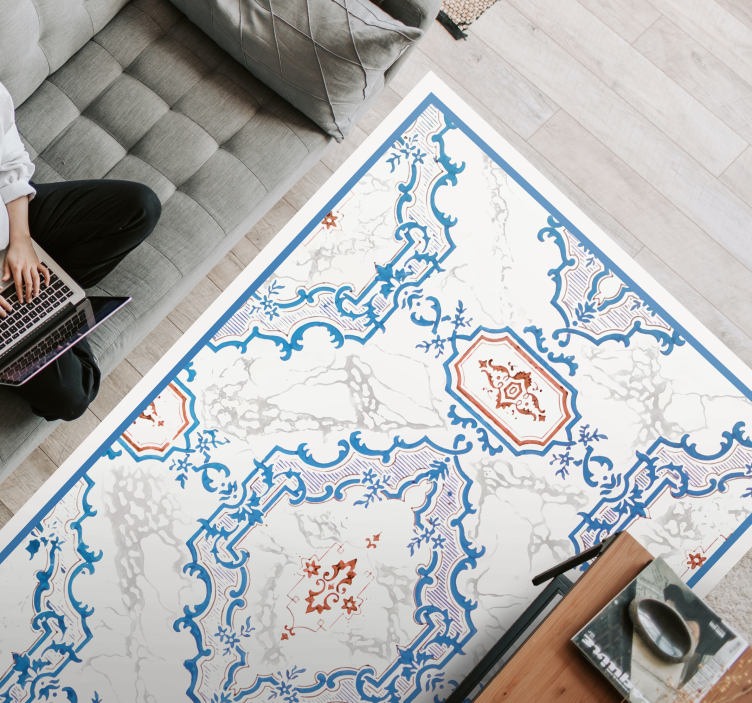 Alfombra vinílica imitación mármol elegantes patrones azules - TenVinilo