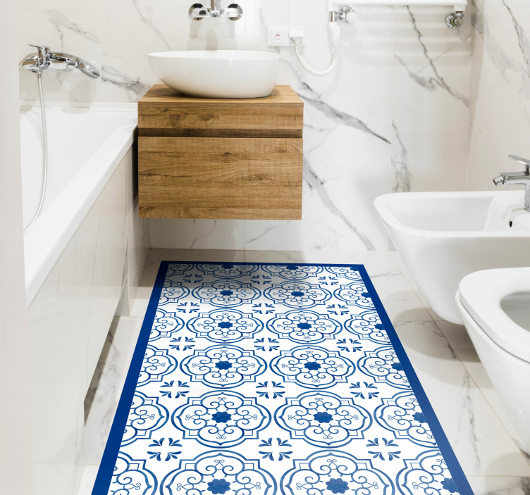 Alfombra vinílica baño azulejos azules clásicos - TenVinilo