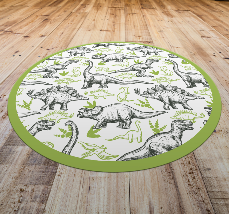 Alfombra vinílica infantil círculo temático de dinosaurios - TenVinilo