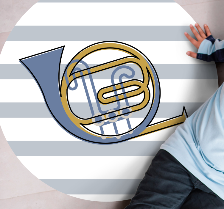 Alfombra vinílica redonda diseño de trompa musical - TenVinilo