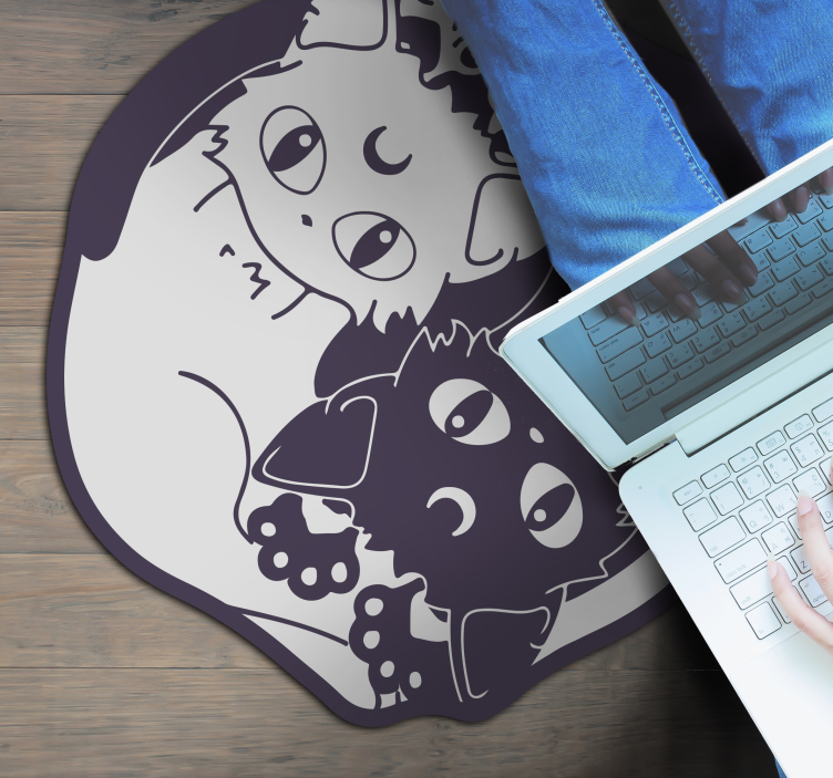 Alfombra vinílica infantil dúo de gatos juguetones - TenVinilo