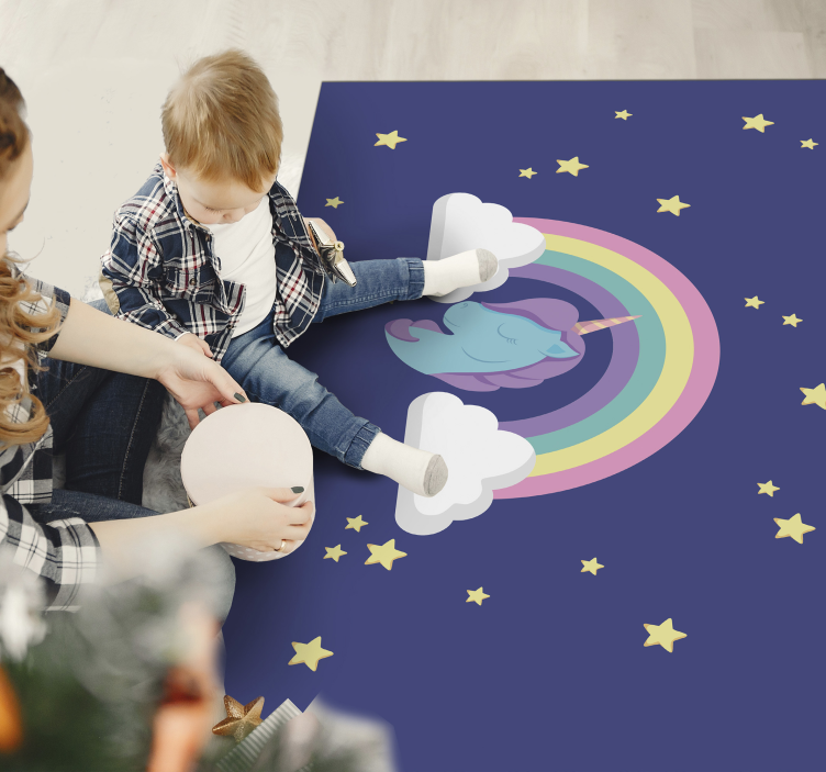 Alfombra vinílica infantil gráfico de unicornio arcoiris - TenVinilo