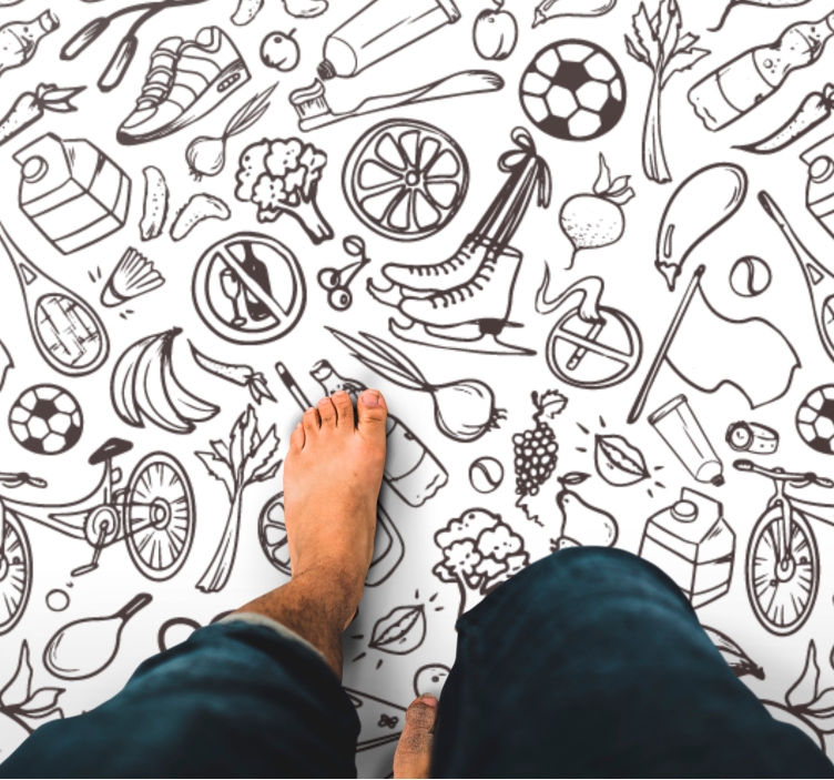 Alfombra vinílica infantil iconos de estilo de vida activo - TenVinilo