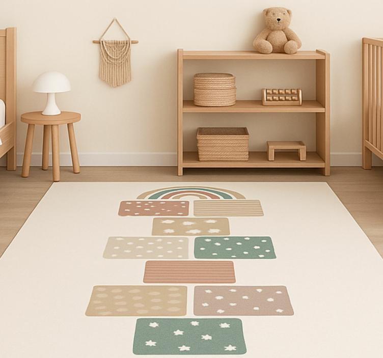 Alfombra vinílica infantil juego de rayuela beige - TenVinilo