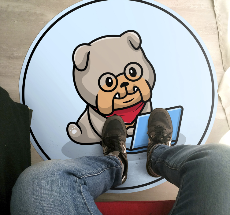 Aflombra vinílica animales cachorro con computadora - TenVinilo