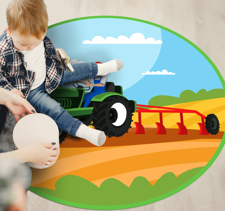 Alfombra de vinilo infantil Tractor arado - TenVinilo