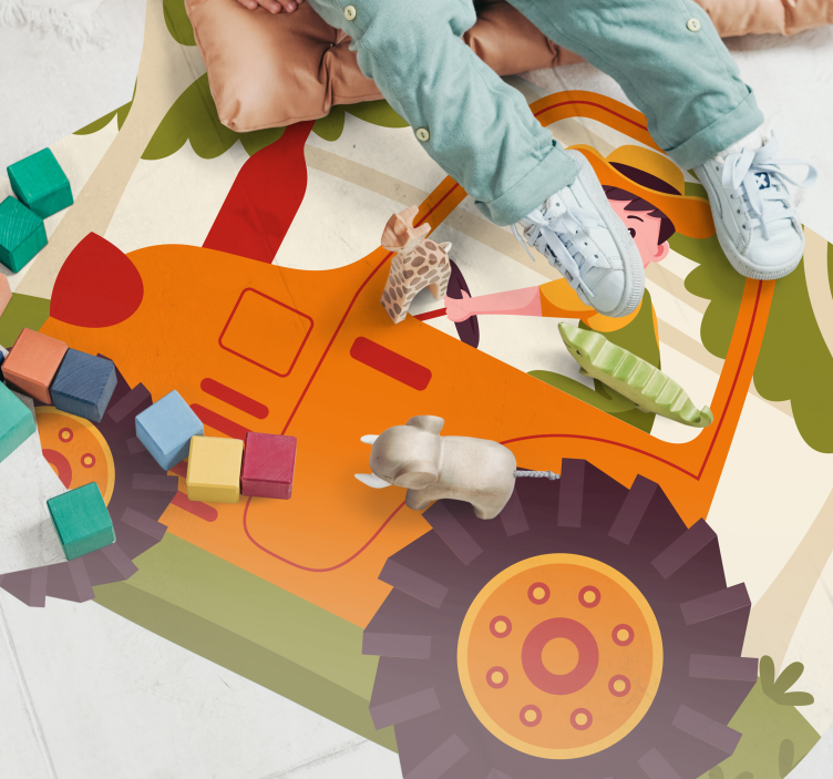 Alfombra de vinilo infantil Tractor naranja liso - TenVinilo
