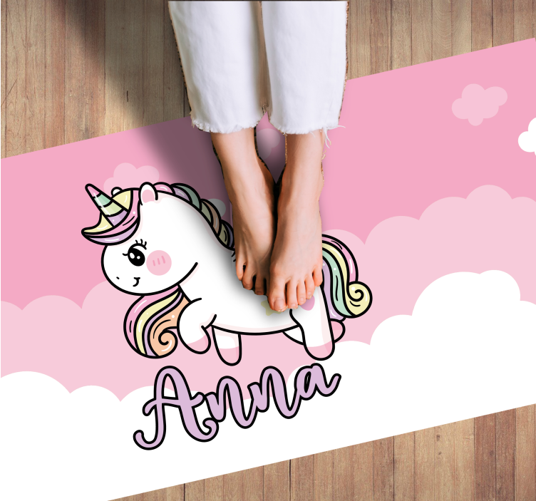 Alfombra vinílica infantil unicornio rosa personalizable - TenVinilo