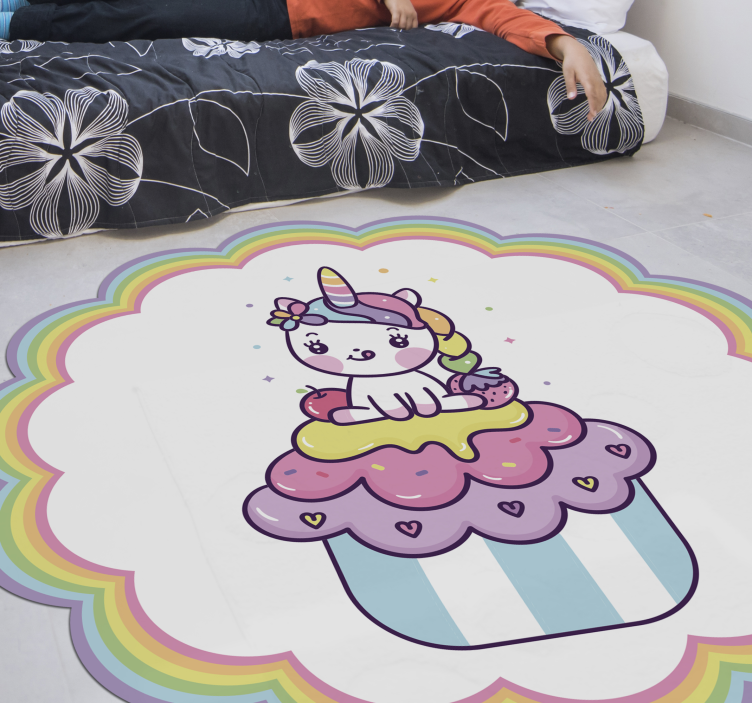 Alfombra vinilo infantil Unicornio gran cupcake - TenVinilo