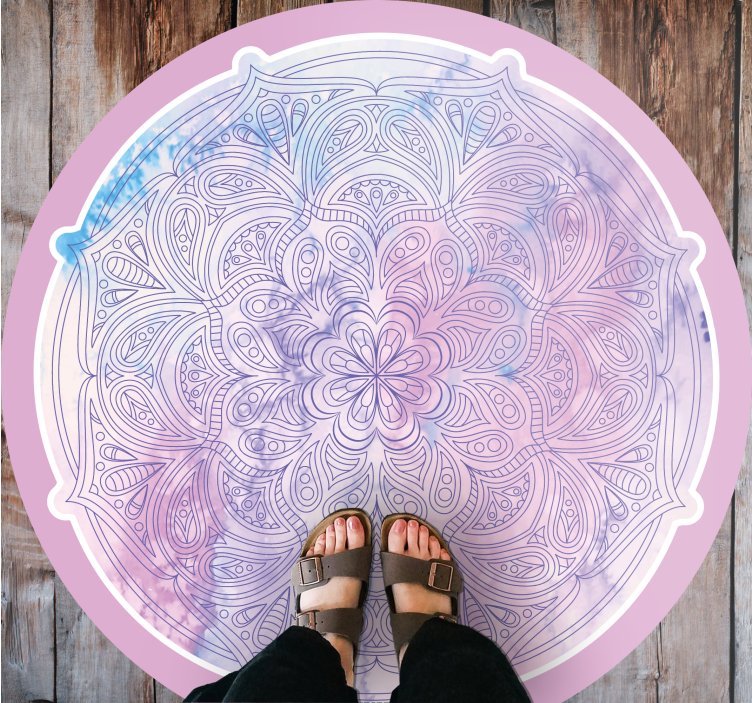 Alfombra vinílica mandala floral rosa pastel - TenVinilo