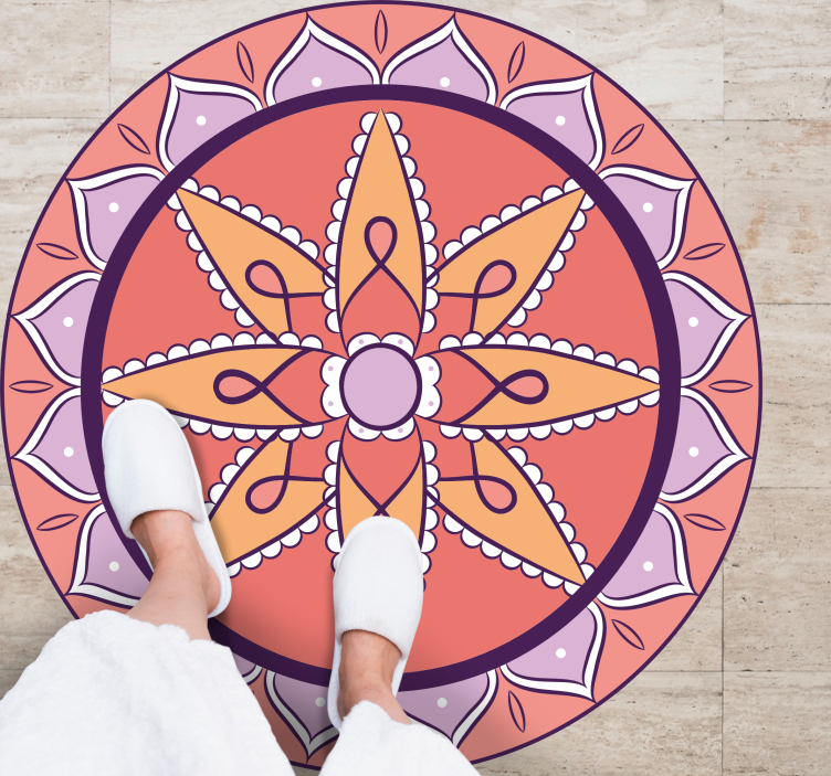 Alfombra vinílica mandala motivo rosa sencillo - TenVinilo