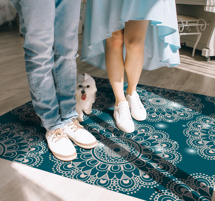 Alfombra vinílica mandala patrón mágico azul - TenVinilo