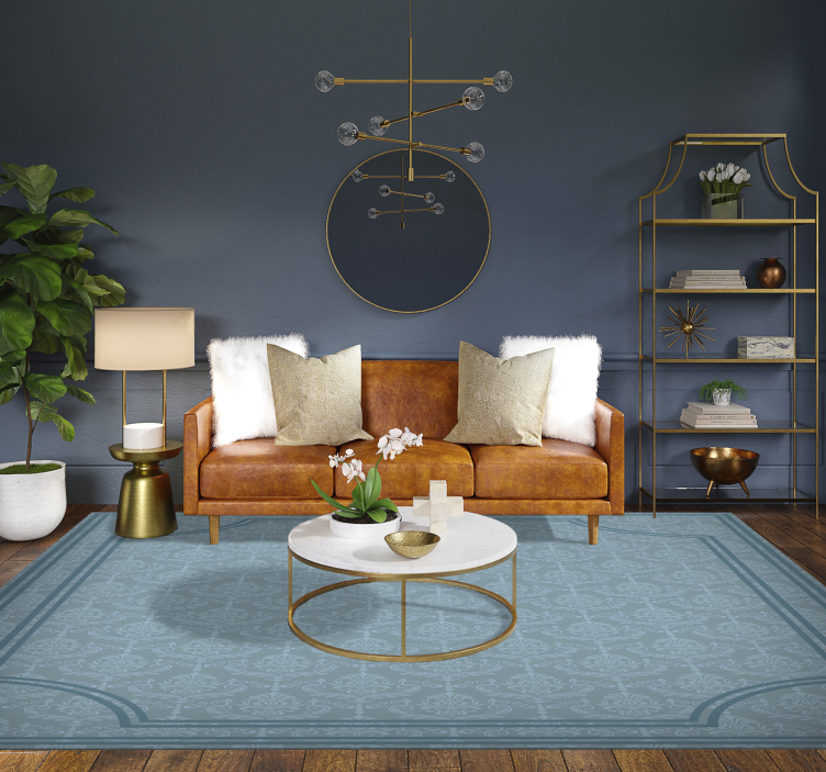 Alfombra vinilo comedor barroco azul suave - TenVinilo