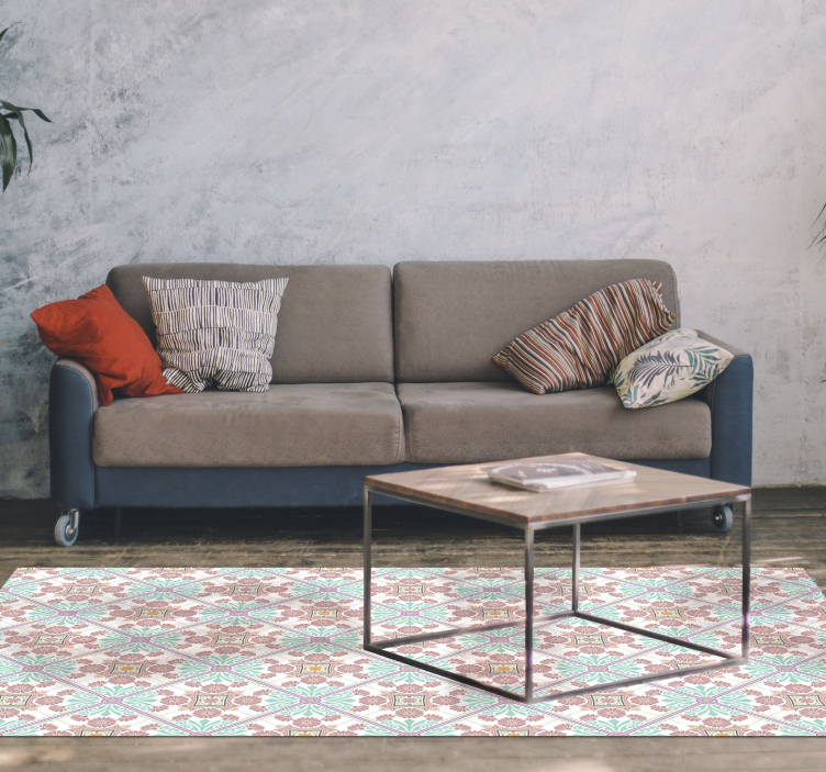 Alfombra vinílica mosaico azulejos ornamentales coloridos - TenVinilo