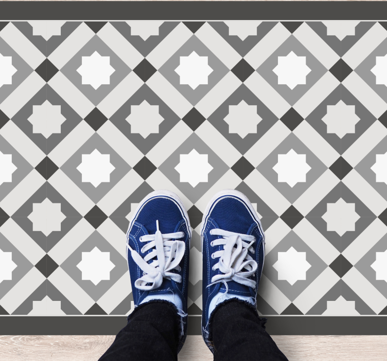 Alfombra vinílica mosaico azulejos estrellados grises - TenVinilo