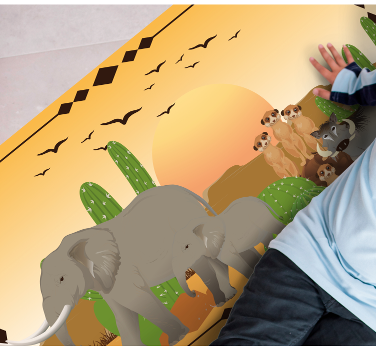 Alfombra vinílica naturaleza expedición elefante crepuscular - TenVinilo