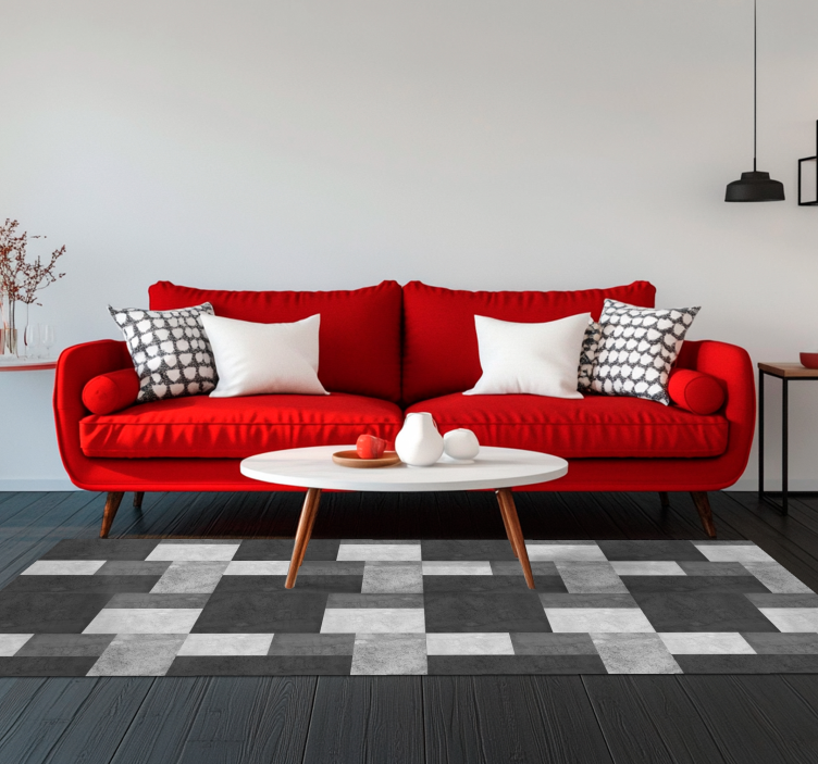 Alfombra vinílica negra diseño de cuadrados modernos - TenVinilo