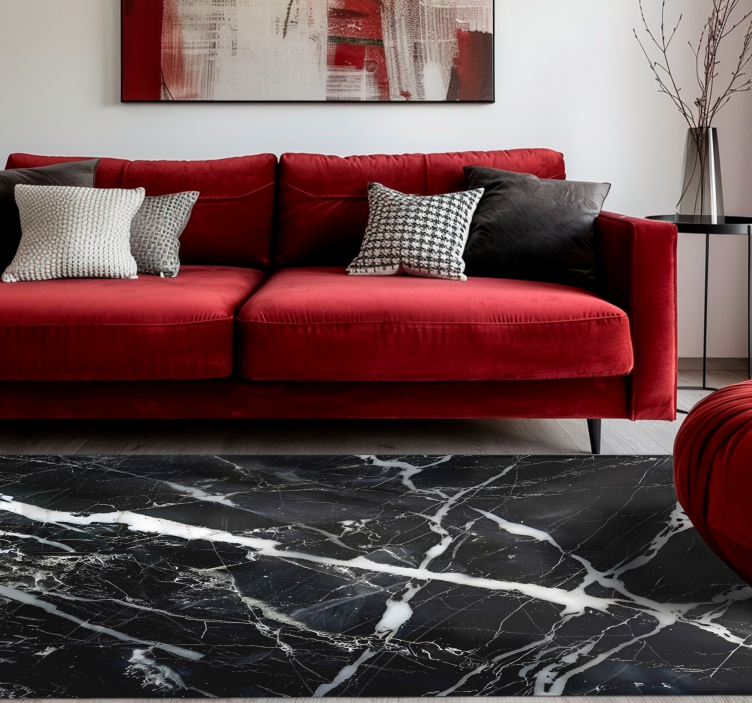 Alfombra vinílica negra mármol en tonos blancos - TenVinilo