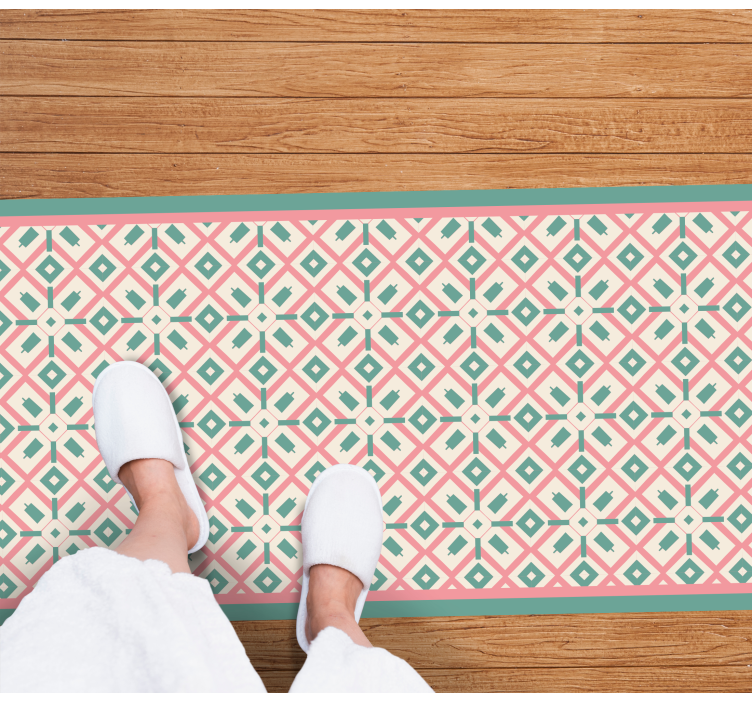 Alfombra vinilo rectangular Patrón boho rosa, azul y amarillo - TenVinilo