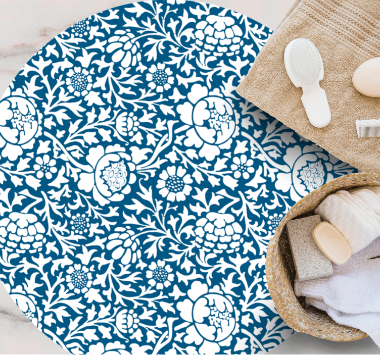 Alfombra vinilo redonda Flora azul marino - TenVinilo