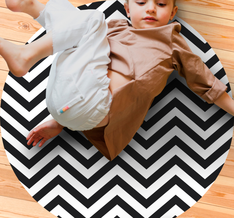 Alfombra vinilo redonda Líneas clásicas en zig zag en blanco y ne - TenVinilo