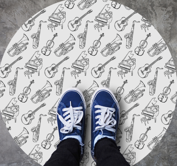 Alfombra vinilo redonda Patrón de instrumento musical dibujado a  - TenVinilo