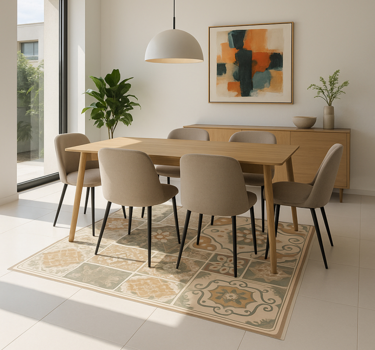 Alfombra vinílica salón baldosas de cemento de varios tamaños - TenVinilo