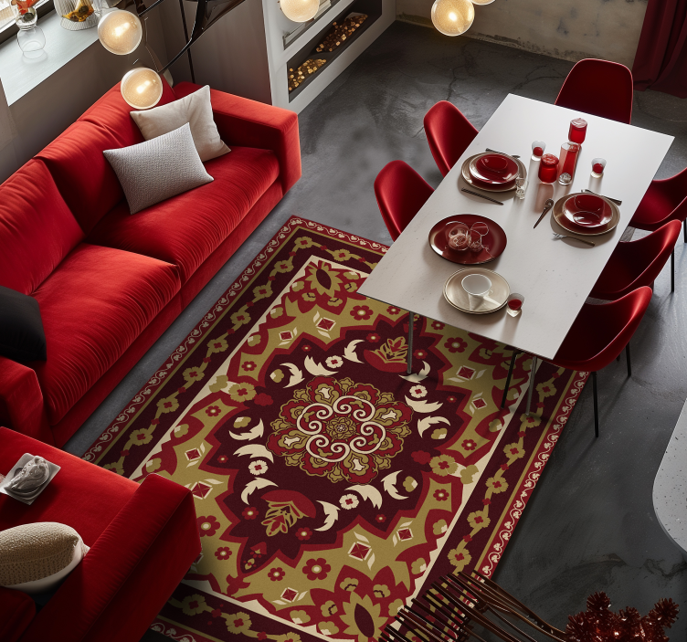 Alfombra vinilo comedor diseño floral geométrico vintage - TenVinilo