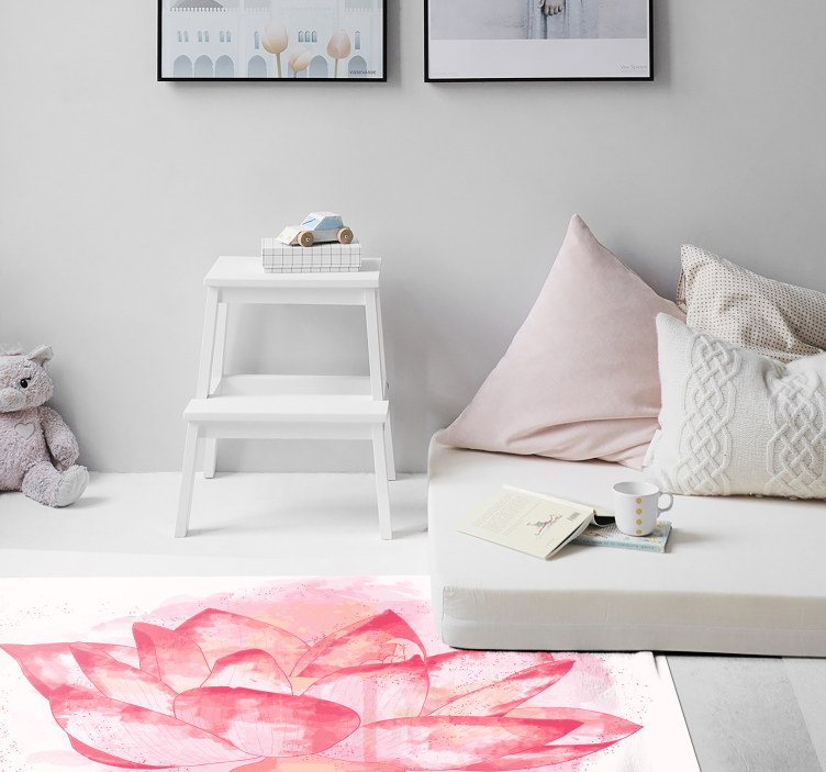 Alfombra vinílica dormitorio Acuarela circular de loto - TenVinilo