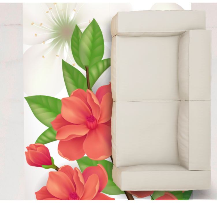 Alfombra vinílica dormitorio Flores rojas y blancas en el árbol - TenVinilo