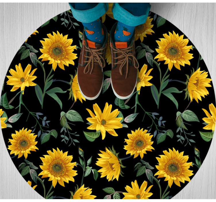 Alfombra vinílica dormitorio Girasoles planta fondo negro - TenVinilo