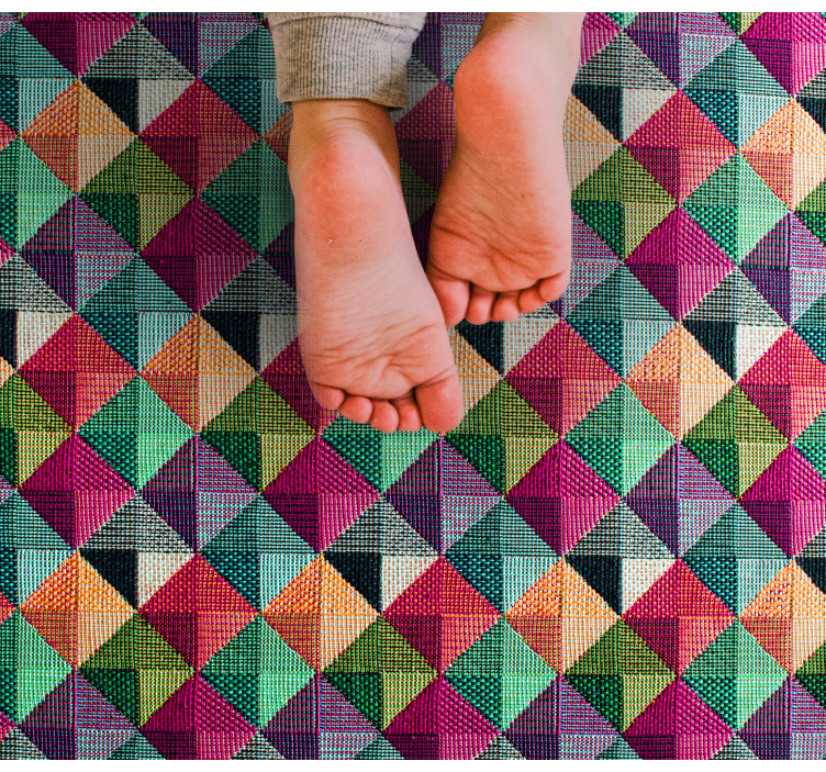 Alfombra vinílica dormitorio Patrón textil multicolor geométrico - TenVinilo