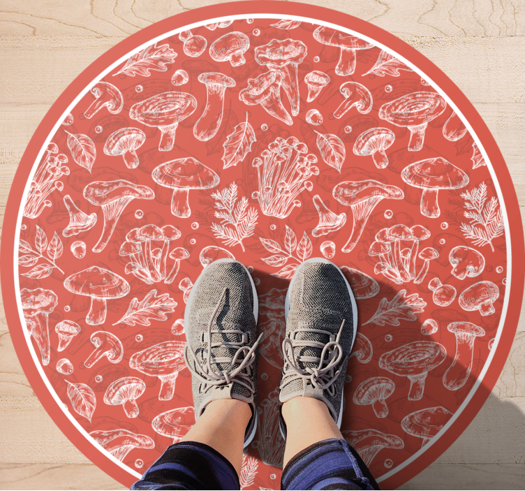 Alfombra vinílica flores Setas blancas hojas sobre rojo - TenVinilo