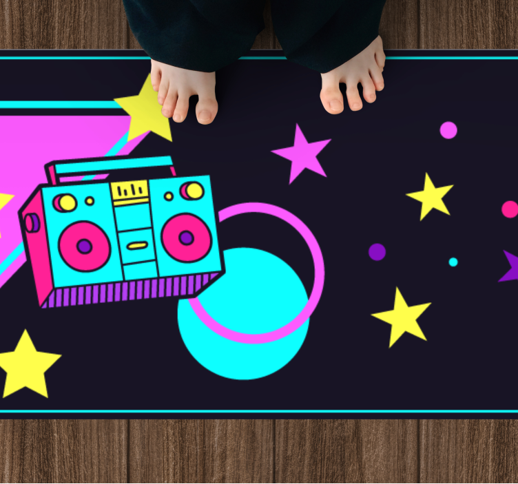 Alfombra vinílica vintage gráfico colorido boombox - TenVinilo