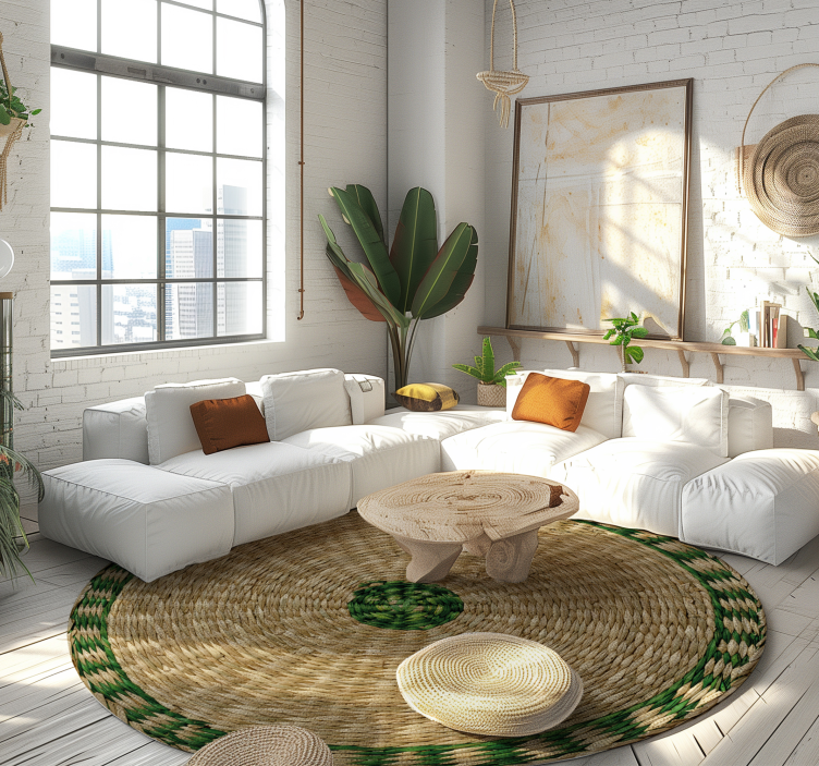 Alfombra vinílica imitación madera textura redonda tejida - TenVinilo