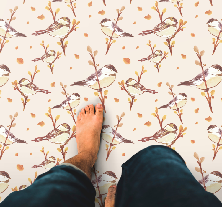 Alfombra vinílica infantil Pájaros de la acuarela en las ramas - TenVinilo